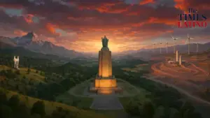 Monumento al General Baquedano con paisaje simbólico de Chile