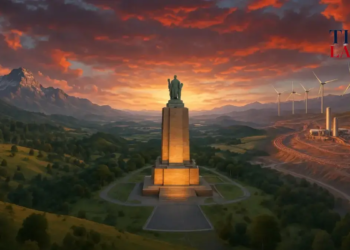 Monumento al General Baquedano con paisaje simbólico de Chile