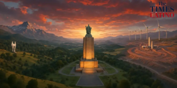 Monumento al General Baquedano con paisaje simbólico de Chile